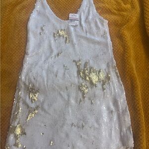Free People Sequin Mini Dress in White and Gold